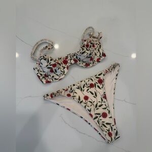Agua Bendita Agraz Red Floral on Cream Underwire Bikini Set